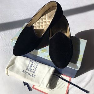 Birdies: The Heron in Black Velvet Vegan Flats